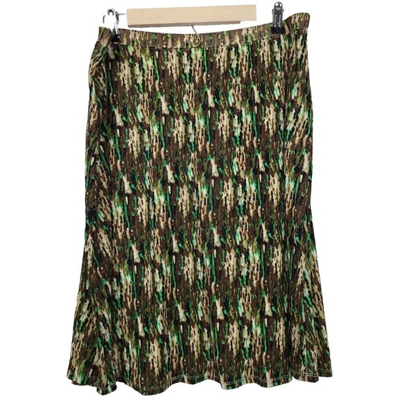 Jaclyn Smith Womens A LIne Midi Skirt Large Green Printed Pull On BOHO Casual - Picture 1 of 6
